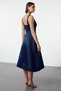 Navy Blue A-Line Matte Satin Balloon Skirt Detailed Stylish Midi Evening Dress Night Graduation Dress Tpraw25El00010 - 5