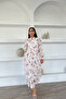 Valon Pink Floral Patterned Stripe Detailed Layered Dress - 4