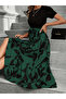 Black Patterned Full Length Belted Women's Dress - 2