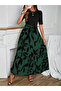 Black Patterned Full Length Belted Women's Dress - 6