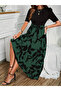 Black Patterned Full Length Belted Women's Dress - 7
