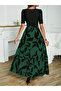 Black Patterned Full Length Belted Women's Dress - 4