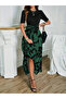 Black Patterned Full Length Belted Women's Dress - 5