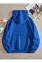 Blue Hooded Close Happy Heart Printed Sweatshirt Hoodie - 2
