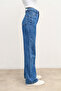 Women's Denim Blue Striped High Waist Palazzo Jeans - 6