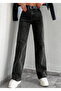 Black Denim Fabric Anthracite Gray High Waist Loose Palazzo Jeans - 3