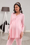 Pink Long Sleeve Maternity Pajama Set with Hidden Breastfeeding Pocket - 2