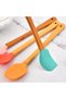 5-Piece Colorful Bamboo Handle Silicone Tip Spatula Brush Spoon Set Bamboo Handle Kitchen Set - 6