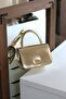 Women's Gold Soft Shiny Leather Strappy Shoulder Bag - 3