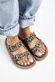 Manijero Lavanda Leopard Women's Genuine Leather Double Buckle Mink Slippers - 3