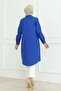 Cobalt Blue Women's Tunic - Long Sleeve, Collar Button, Hijab Design - 5