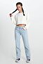 Regular Fit Regular Cut Crew Neck 100% Cotton Women's Ecru Crop Logo Sweatshirt - 3
