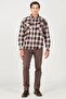 Loose Fit Relaxed Cut 100% Cotton Beige Claret Red Plaid Long Sleeve Shirt - 2
