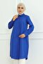 Cobalt Blue Women's Tunic - Long Sleeve, Collar Button, Hijab Design - 6