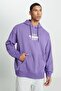 Loose Fit Relaxed Cut Hooded Fleece Inside Back Printed Purple Sweatshirt - 4