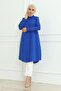 Cobalt Blue Women's Tunic - Long Sleeve, Collar Button, Hijab Design - 3