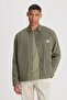 Relaxed Fit Wide Cut Olive Green Shirt