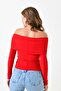 Women's Sandy Fabric Madonna Collar Design Long Sleeve Red Blouse 12252 - 3
