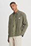Relaxed Fit Wide Cut Olive Green Shirt - 2