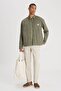 Relaxed Fit Wide Cut Olive Green Shirt - 3