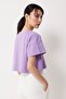 Loose Fit Comfortable Cut 100% Cotton Crew Neck Purple T-Shirt - 5