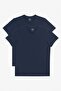 Men's Navy Blue-Navy Blue 2-Piece V-Neck 100% Cotton Slim Fit Slim Fit Basic T-Shirt