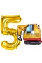 Construction Excavator Truck Balloon 5Th Birthday Balloon Set Construction Machinery Concept and Gold Number Balloon