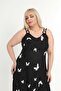 Plus Size Black Patterned Buckle Detailed Butterfly Dress - 2