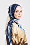Navy Blue Gold Floral Pattern Pavia Series Shawl with Scarf Hanger 90x200 Cm - 2
