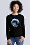 Galactic Surfer Black Long Sleeve Relax Fit Combed Cotton Women's T-Shirt