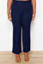 Lacivert Straight/Düz Kesim Yüksek Bel Nervür Dikişli Dokuma Pantolon TBBSS22PL0301 - 7