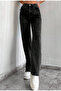 Black Denim Fabric Anthracite Gray High Waist Loose Palazzo Jeans - 2