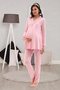 Pink Long Sleeve Maternity Pajama Set with Hidden Breastfeeding Pocket