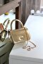 Women's Gold Soft Shiny Leather Strappy Shoulder Bag - 4