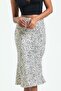 Leopard Pattern Viscose Satin Midi Skirt - Beige - 6