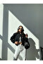 Women's Short Crop Dumbbell Fabric Bomber Jacket - 4