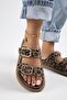 Manijero Lavanda Leopard Women's Genuine Leather Double Buckle Mink Slippers - 5