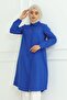 Cobalt Blue Women's Tunic - Long Sleeve, Collar Button, Hijab Design - 8