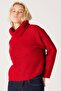 Regular Fit Regular Cut Turtleneck Red Women's Knitwear Sweater - 4