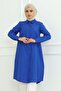 Cobalt Blue Women's Tunic - Long Sleeve, Collar Button, Hijab Design - 4