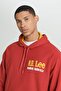 Loose Fit Relaxed Cut Red Men's Fleece Hooded Sweatshirt - 5