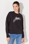 Relaxed Fit Wide Cut Crew Neck 100% Cotton Black Women's Fleece Sweatshirt - 2