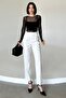 High Waist Officer Cut White Palazzo Women's Trousers - 3