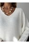 Women's White V-Neck Thessaloniki Knit Oversize Knitwear Sweater - 7
