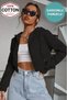 Women's Black Crop Fitted Hooded Zip-Up Fleece Cardigan Sweatshirt