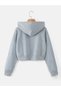 Women's Gray Crop Fitted Hooded Zip-Up Fleece Cardigan Sweatshirt - 4