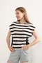 Black White Striped Women T-Shirt Sleeveless Slim Knitwear Basic Top Casual Blouse - 5