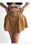 Women's Mink Thick Belt Detailed Pleated Shorts Lined Mini Skirt
