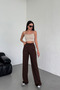 Women's Brown High Waist Lycra Flexible Velcro Closure Pleated Comfortable Fit Palazzo Pants - 3