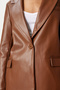 Tan Women's Oversize Faux Leather Blazer - Fn03319 - 4